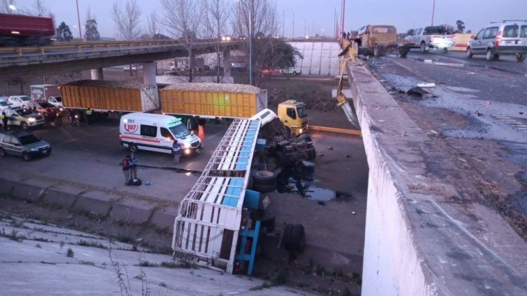 Cayó un camión desde un puente de la autopista