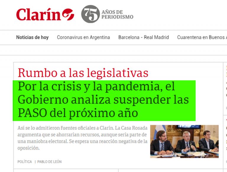 Clarín asegura que el Gobierno analiza suspender las Paso