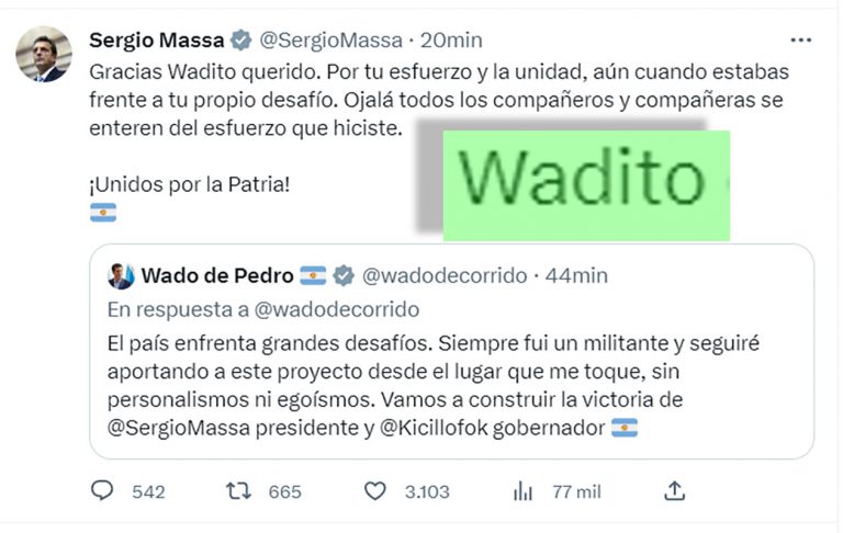 Recta final a las Paso: Massa agradece a «Wadito», Manes se baja y el kirchnerismo duro se abre de Unión por la Patria