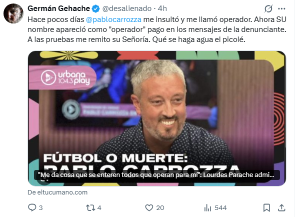 La respuesta del periodista tucumano cuando se conocieron los mensajes. 