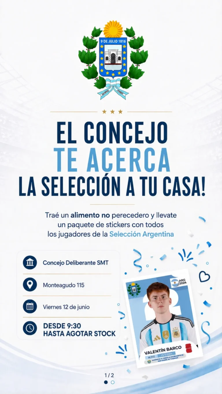 Concejo Deliberante de San Miguel de Tucumán organiza una campaña solidaria: doná alimentos y recibí stickers de la Selección Argentina