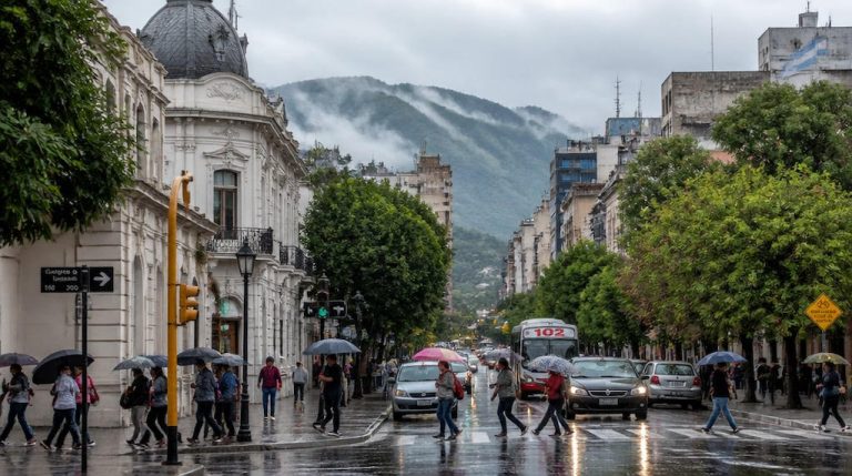 Lluvia en calles de San Miguel de Tucumán